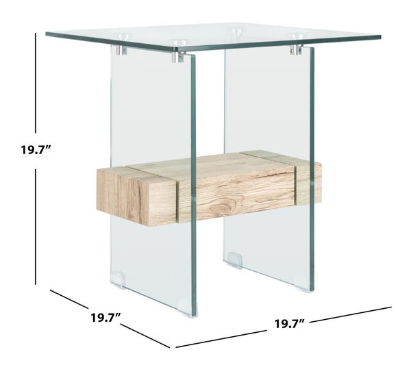 Safavieh Kayley Accent Table - Museum-Inspired Minimalist Design With Crystal-Clear Top And Natural Wood Shelf Glass/Natural Shelf ACC7001A