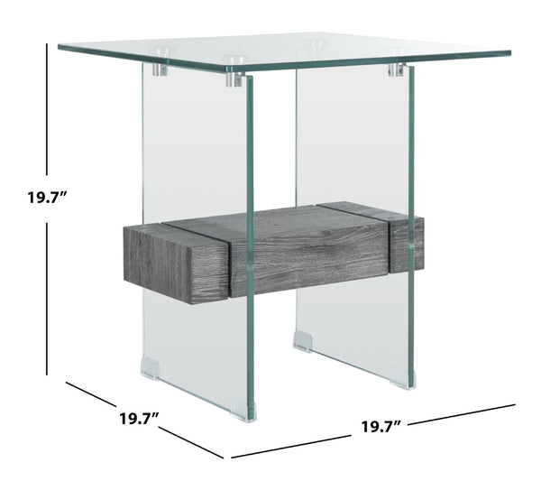 Safavieh Kayley Accent Table - Museum-Inspired Minimalist Design With Crystal-Clear Top And Natural Wood Shelf Glass/Black Oak Shelf ACC7001B