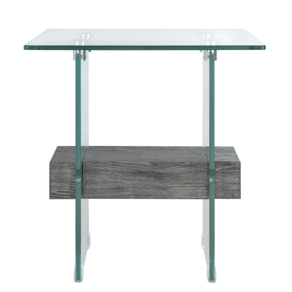 Safavieh Kayley Accent Table - Museum-Inspired Minimalist Design With Crystal-Clear Top And Natural Wood Shelf Glass/Black Oak Shelf ACC7001B