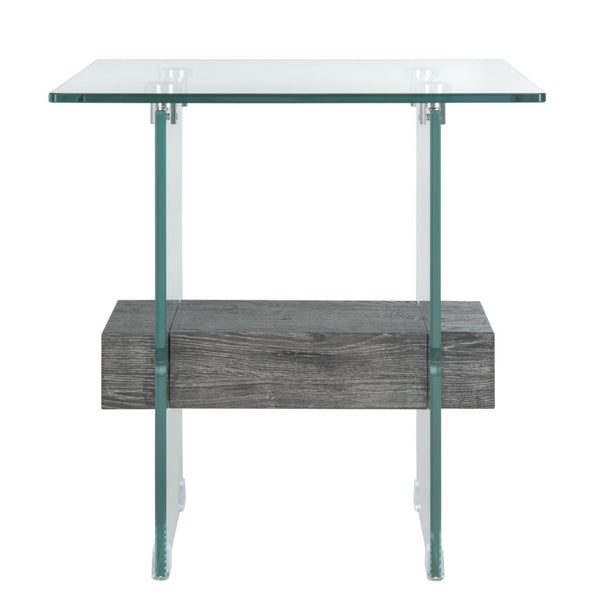 Safavieh Kayley Accent Table - Museum-Inspired Minimalist Design With Crystal-Clear Top And Natural Wood Shelf Glass/Black Oak Shelf ACC7001B