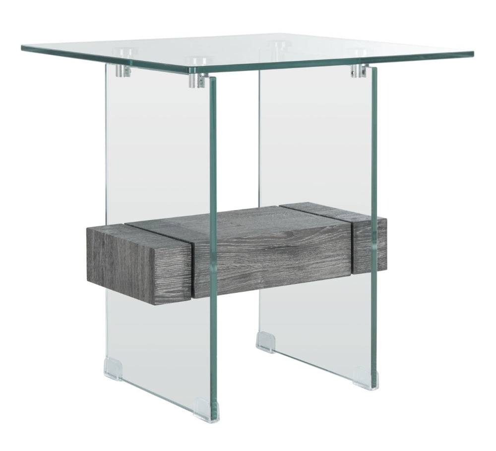 Safavieh Kayley Accent Table - Museum-Inspired Minimalist Design With Crystal-Clear Top And Natural Wood Shelf Glass/Black Oak Shelf ACC7001B