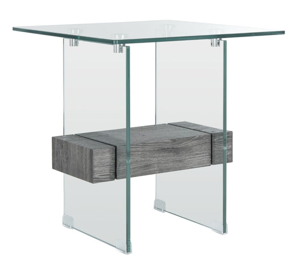 Safavieh Kayley Accent Table - Museum-Inspired Minimalist Design With Crystal-Clear Top And Natural Wood Shelf Glass/Black Oak Shelf ACC7001B