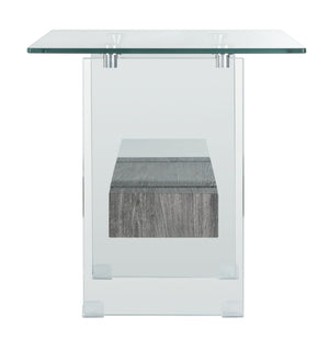 Safavieh Kayley Accent Table - Museum-Inspired Minimalist Design With Crystal-Clear Top And Natural Wood Shelf Glass/Black Oak Shelf ACC7001B