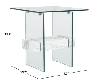 Safavieh Kayley Accent Table - Museum-Inspired Minimalist Design With Crystal-Clear Top And Natural Wood Shelf Glass/Faux White Marble Shelf ACC7001C