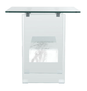 Safavieh Kayley Accent Table - Museum-Inspired Minimalist Design With Crystal-Clear Top And Natural Wood Shelf Glass/Faux White Marble Shelf ACC7001C