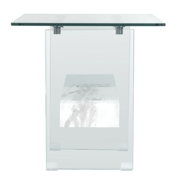 Safavieh Kayley Accent Table - Museum-Inspired Minimalist Design With Crystal-Clear Top And Natural Wood Shelf Glass/Faux White Marble Shelf ACC7001C
