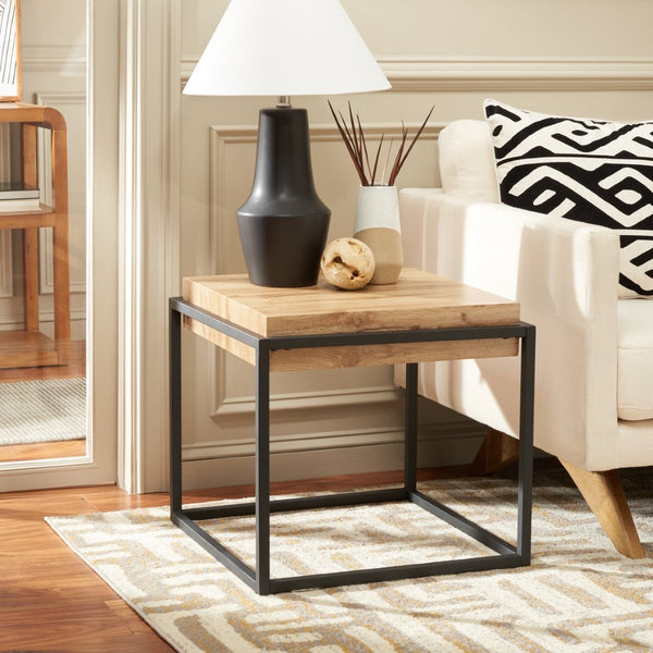 Safavieh Edgefield Industrial-Modern End Table - Versatile Accent Table With Natural Veneer Top & Metal Base ACC7004A