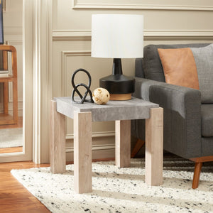 Safavieh Coromio End Table - Modern Sculptural Accent With Faux Concrete Top And Natural Wood Legs For Versatile Style ACC7005A