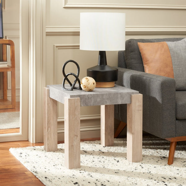 Safavieh Coromio End Table - Modern Sculptural Accent With Faux Concrete Top And Natural Wood Legs For Versatile Style ACC7005A