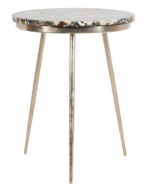 Safavieh Faryn Agate Round Accent Table - Handcrafted Unique Inlay, Polished Nickel Base, Stylish Home Decor ACC7200A