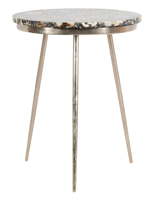 Safavieh Faryn Agate Round Accent Table - Handcrafted Unique Inlay, Polished Nickel Base, Stylish Home Decor ACC7200A