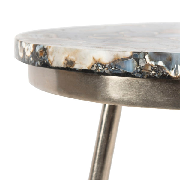 Safavieh Faryn Agate Round Accent Table - Handcrafted Unique Inlay, Polished Nickel Base, Stylish Home Decor ACC7200A