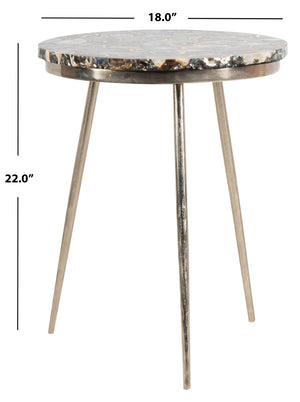 Safavieh Faryn Agate Round Accent Table - Handcrafted Unique Inlay, Polished Nickel Base, Stylish Home Decor ACC7200A