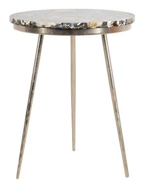 Safavieh Faryn Agate Round Accent Table - Handcrafted Unique Inlay, Polished Nickel Base, Stylish Home Decor ACC7200A
