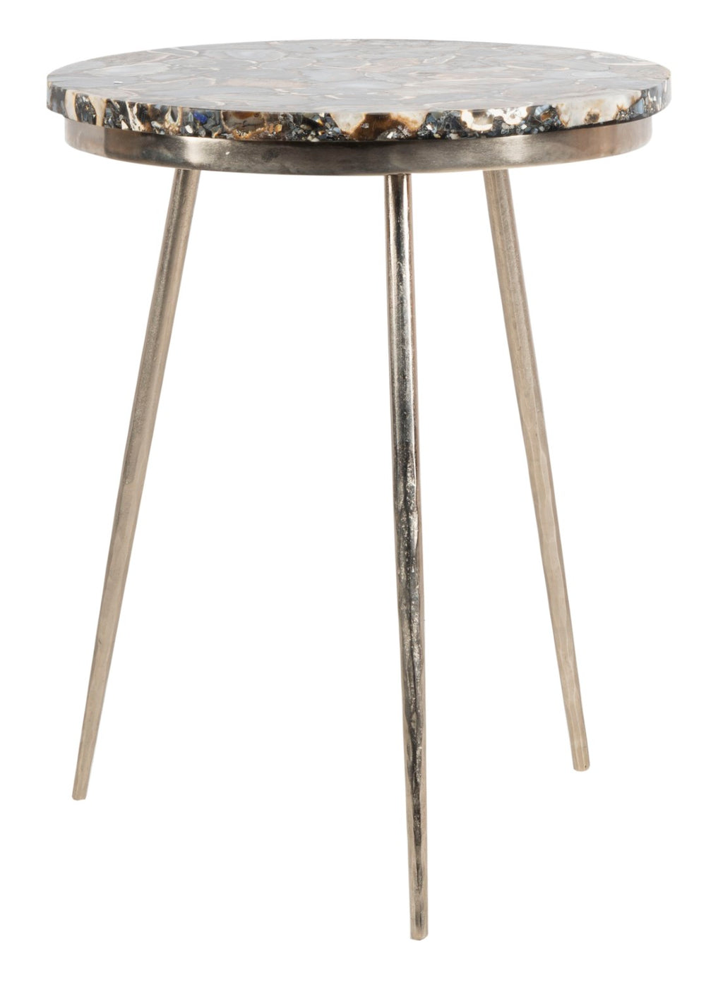Safavieh Faryn Agate Round Accent Table - Handcrafted Unique Inlay, Polished Nickel Base, Stylish Home Decor ACC7200A