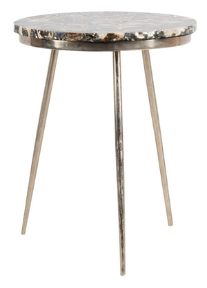Safavieh Faryn Agate Round Accent Table - Handcrafted Unique Inlay, Polished Nickel Base, Stylish Home Decor ACC7200A