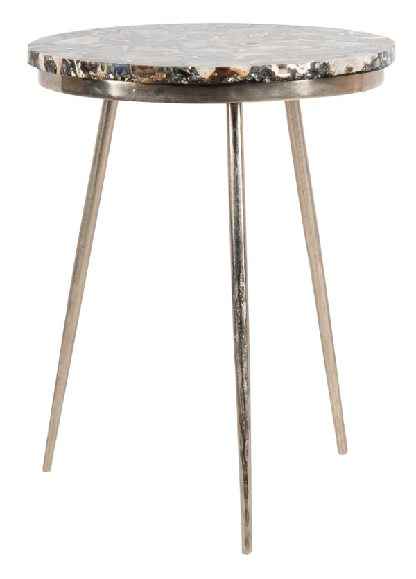 Safavieh Faryn Agate Round Accent Table - Handcrafted Unique Inlay, Polished Nickel Base, Stylish Home Decor ACC7200A