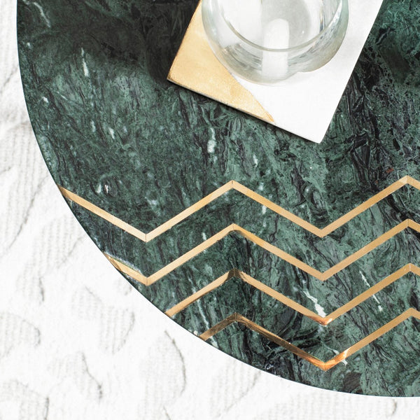 Safavieh Coletta Chic Art Deco Round Marble Accent Table With Brass Base – Stylish, Compact & Versatile Design ACC7201A