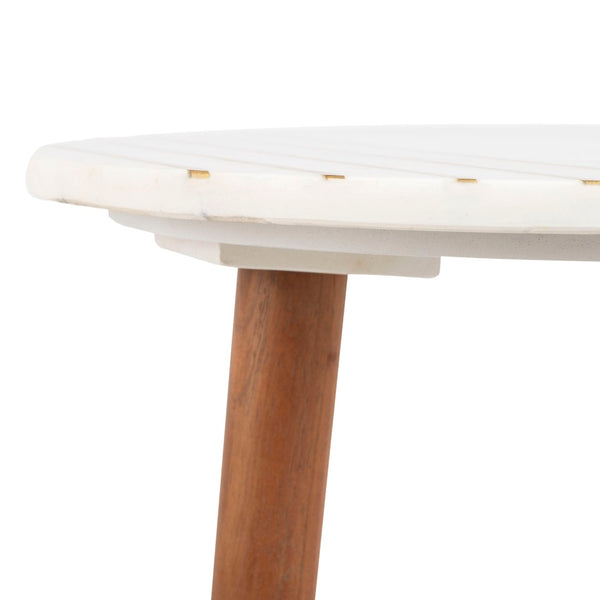 Safavieh Valerie Round Marble Accent Table - Scandinavian Design With Brass Inlay & Acacia Legs For Modern Style ACC7202A