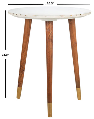 Safavieh Valerie Round Marble Accent Table - Scandinavian Design With Brass Inlay & Acacia Legs For Modern Style ACC7202A