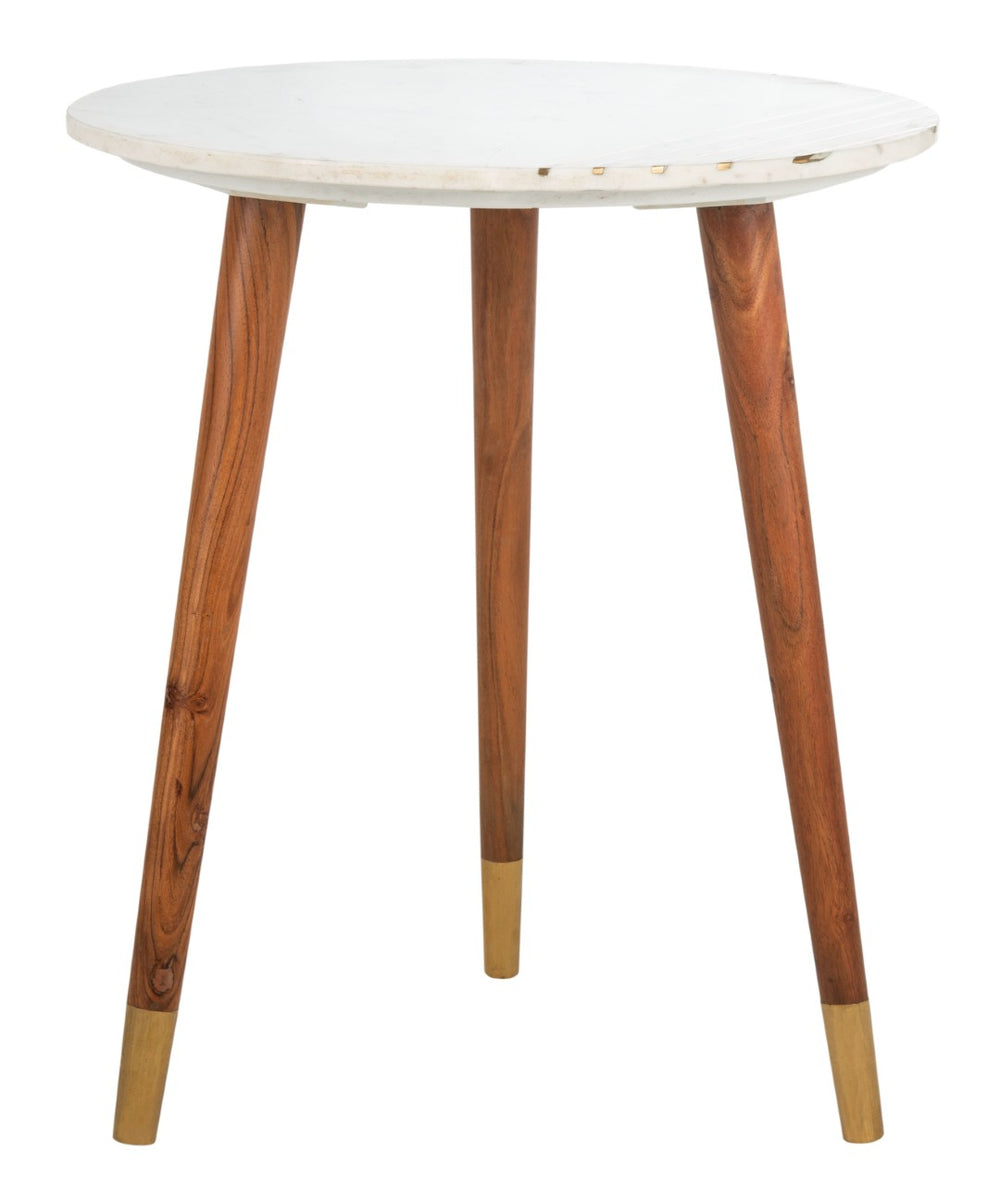 Safavieh Valerie Round Marble Accent Table - Scandinavian Design With Brass Inlay & Acacia Legs For Modern Style ACC7202A