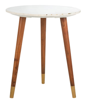 Safavieh Valerie Round Marble Accent Table - Scandinavian Design With Brass Inlay & Acacia Legs For Modern Style ACC7202A