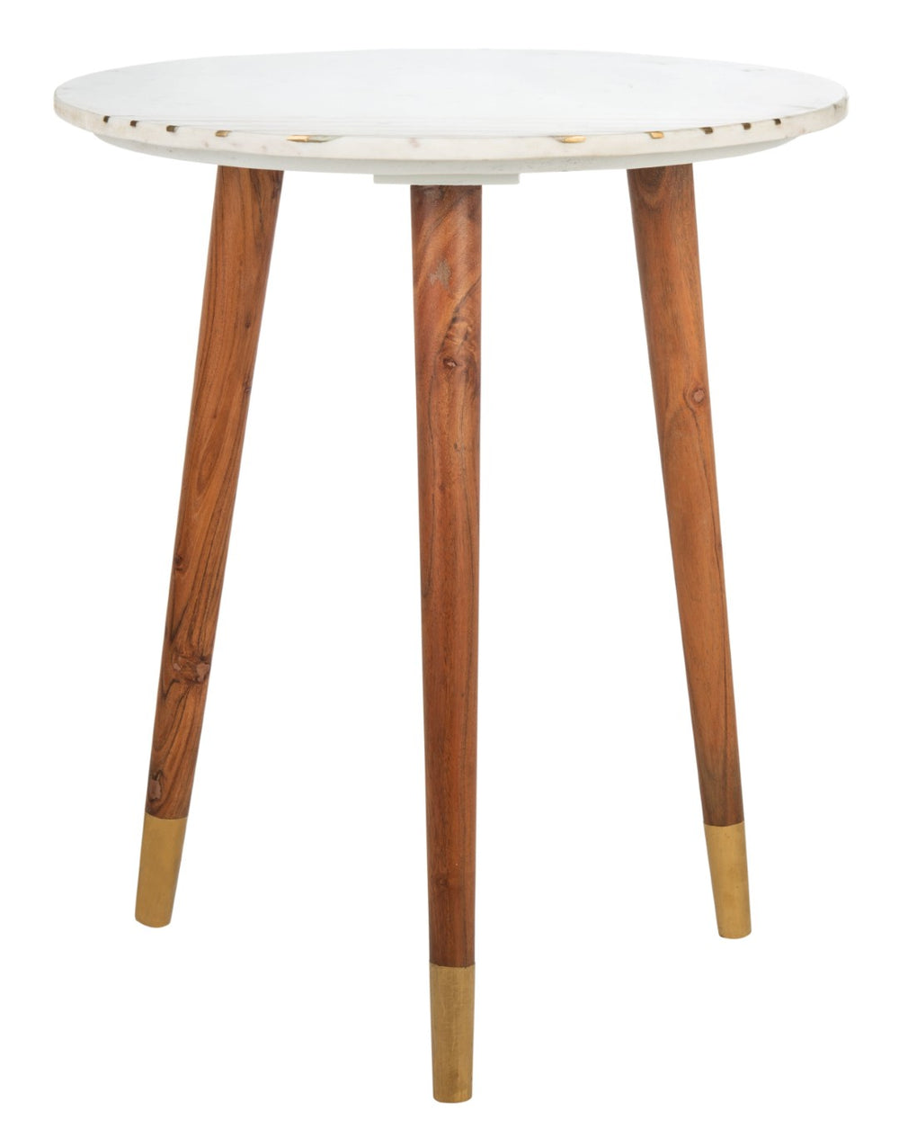 Safavieh Valerie Round Marble Accent Table - Scandinavian Design With Brass Inlay & Acacia Legs For Modern Style ACC7202A
