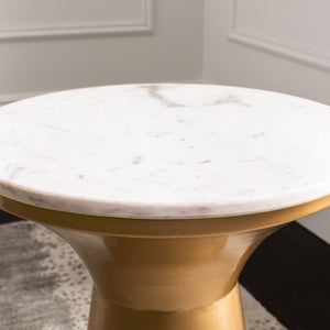 Safavieh Mila Contemporary Pedestal End Table - Elegant Marble Top With Sturdy Metal Base For Modern Living White Marble/Brass ACC7203A