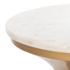 Safavieh Mila Contemporary Pedestal End Table - Elegant Marble Top With Sturdy Metal Base For Modern Living White Marble/Brass ACC7203A