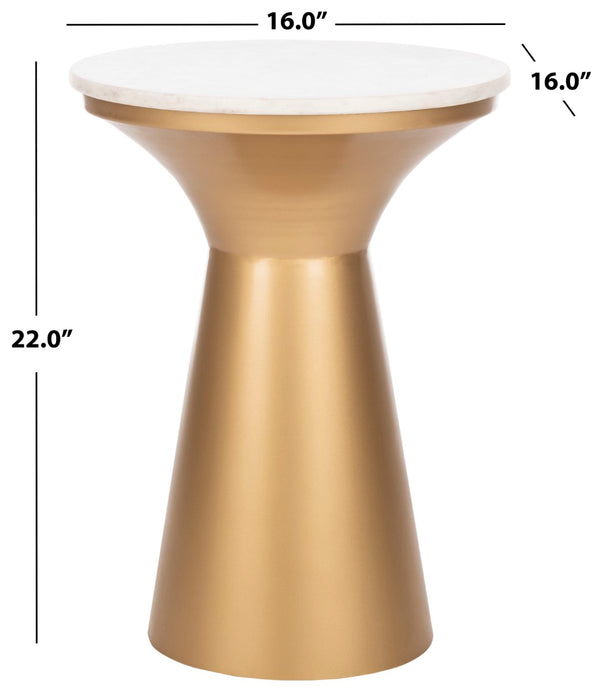 Safavieh Mila Contemporary Pedestal End Table - Elegant Marble Top With Sturdy Metal Base For Modern Living White Marble/Brass ACC7203A