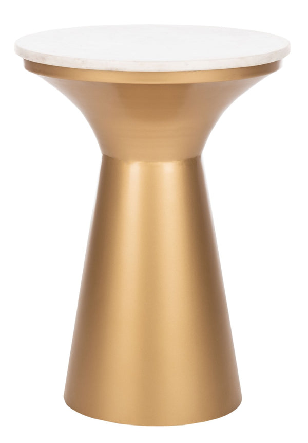 Safavieh Mila Contemporary Pedestal End Table - Elegant Marble Top With Sturdy Metal Base For Modern Living White Marble/Brass ACC7203A