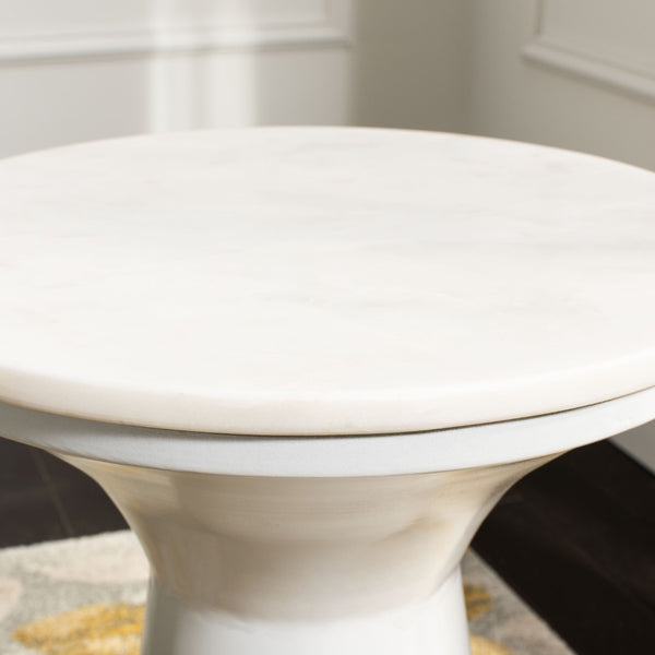Safavieh Mila Contemporary Pedestal End Table - Elegant Marble Top With Sturdy Metal Base For Modern Living White Marble/White ACC7203B