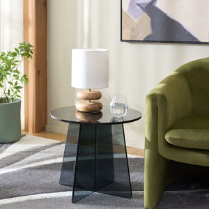 Latika Tempered Glass Accent Table With Subtle Smoke Finish — Minimalist, Durable Side Table For Living Spaces