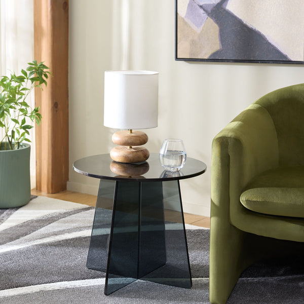 Latika Tempered Glass Accent Table With Subtle Smoke Finish — Minimalist, Durable Side Table For Living Spaces