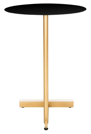 Safavieh Haylee Glamorous C-Shaped Side Table With Black Round Top & Polished Gold Base For Modern Decor ACC8002A