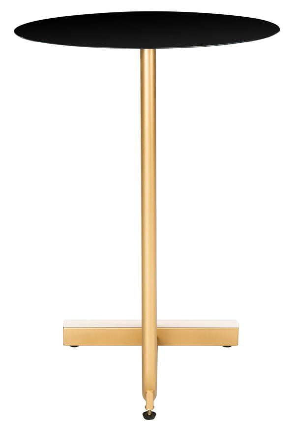 Safavieh Haylee Glamorous C-Shaped Side Table With Black Round Top & Polished Gold Base For Modern Decor ACC8002A