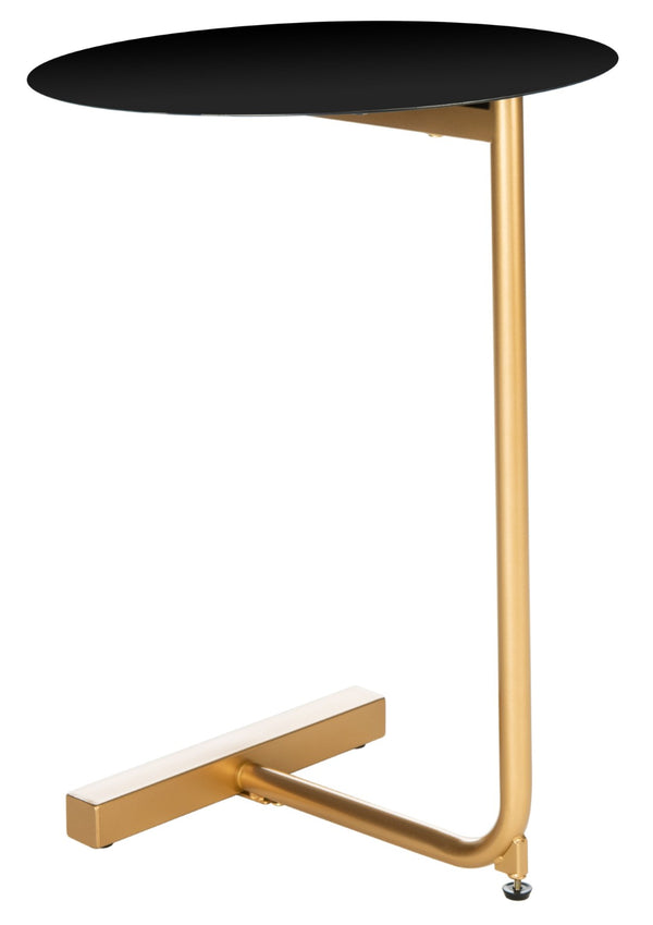 Safavieh Haylee Glamorous C-Shaped Side Table With Black Round Top & Polished Gold Base For Modern Decor ACC8002A