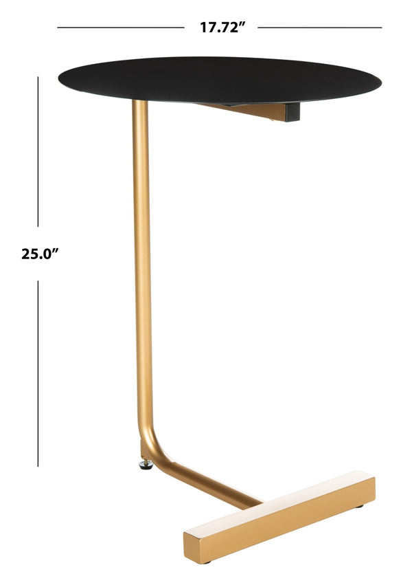 Safavieh Haylee Glamorous C-Shaped Side Table With Black Round Top & Polished Gold Base For Modern Decor ACC8002A