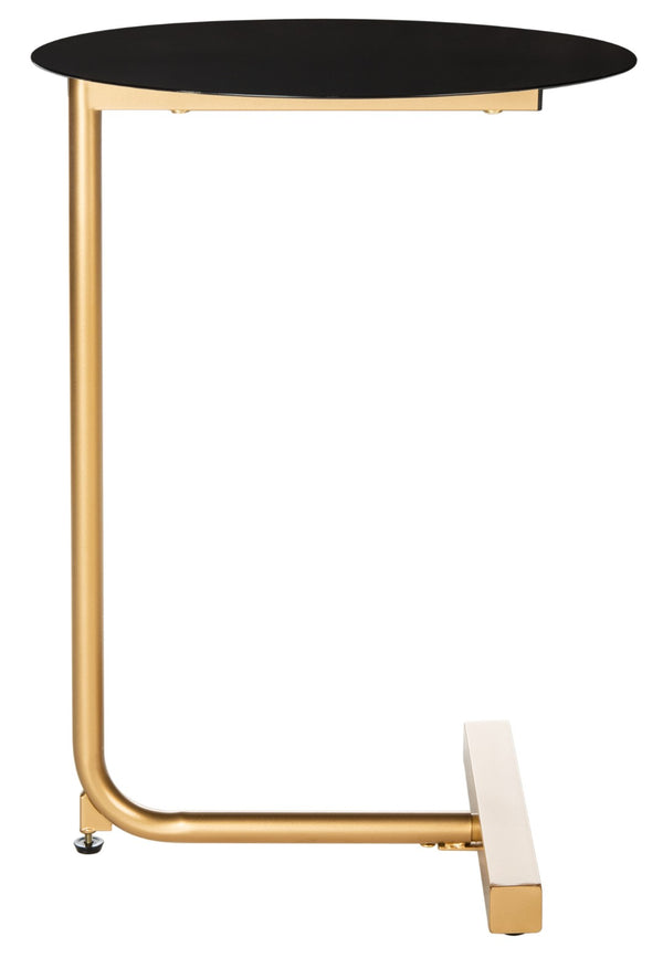 Safavieh Haylee Glamorous C-Shaped Side Table With Black Round Top & Polished Gold Base For Modern Decor ACC8002A