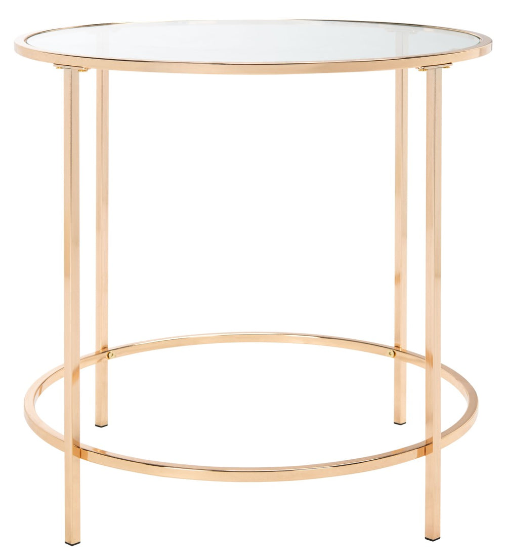 Safavieh Kolby Round Glass Side Table - Chic Polished Gold Frame & Clear Top For Modern Living Spaces Decor ACC8004A