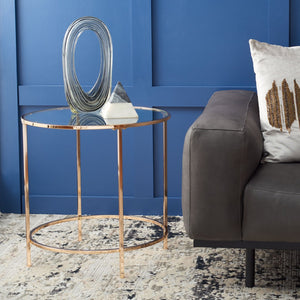 Safavieh Kolby Round Glass Side Table - Chic Polished Gold Frame & Clear Top For Modern Living Spaces Decor ACC8004A