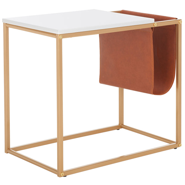 Safavieh Eugenia Side Table White / Brown / Gold  Mdf ACC8007B