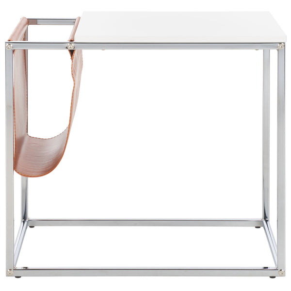 Safavieh Eugenia Side Table White/ Brown / Chrome Mdf ACC8007C