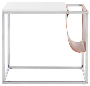 Safavieh Eugenia Side Table White/ Brown / Chrome Mdf ACC8007C