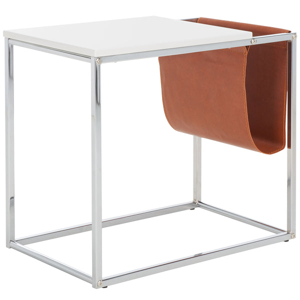 Safavieh Eugenia Side Table White/ Brown / Chrome Mdf ACC8007C