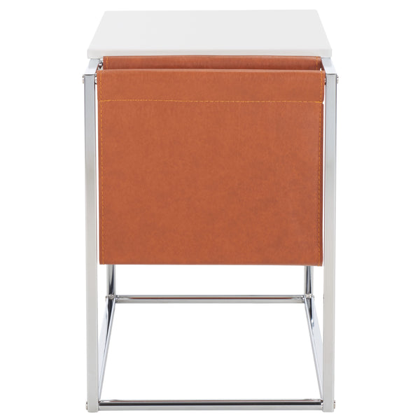 Safavieh Eugenia Side Table White/ Brown / Chrome Mdf ACC8007C