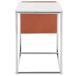 Safavieh Eugenia Side Table White/ Brown / Chrome Mdf ACC8007C