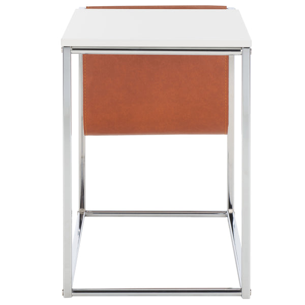 Safavieh Eugenia Side Table White/ Brown / Chrome Mdf ACC8007C