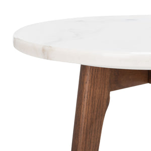 Safavieh Marini Round Marble End Table – Chic Mid-Century Accent With Walnut Base, Perfect For Any Space! ACC8100A