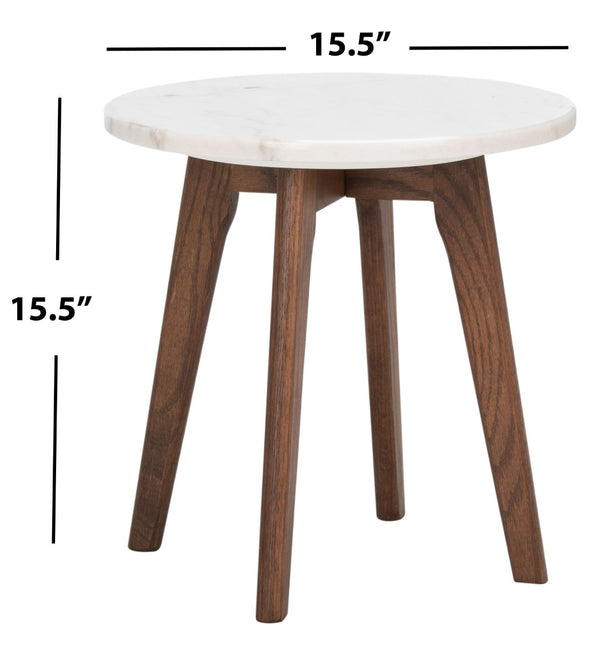 Safavieh Marini Round Marble End Table – Chic Mid-Century Accent With Walnut Base, Perfect For Any Space! ACC8100A